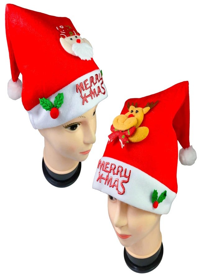 Sesonby 2 Pcs Soft Toy Christmas Caps Santa Caps X-Mass Caps Santa Claus Hat, Merry Christmas Party Cap, Hat for Christmas/Xmas Party Santa Hat Santa Claus Costume Design May Vary - Image 1